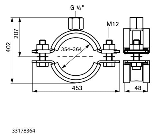 Walraven Schwerlastschelle HD1501 BUP 354-364mm EPDM 1/2 Zoll Zweischr.schelle | 33178364