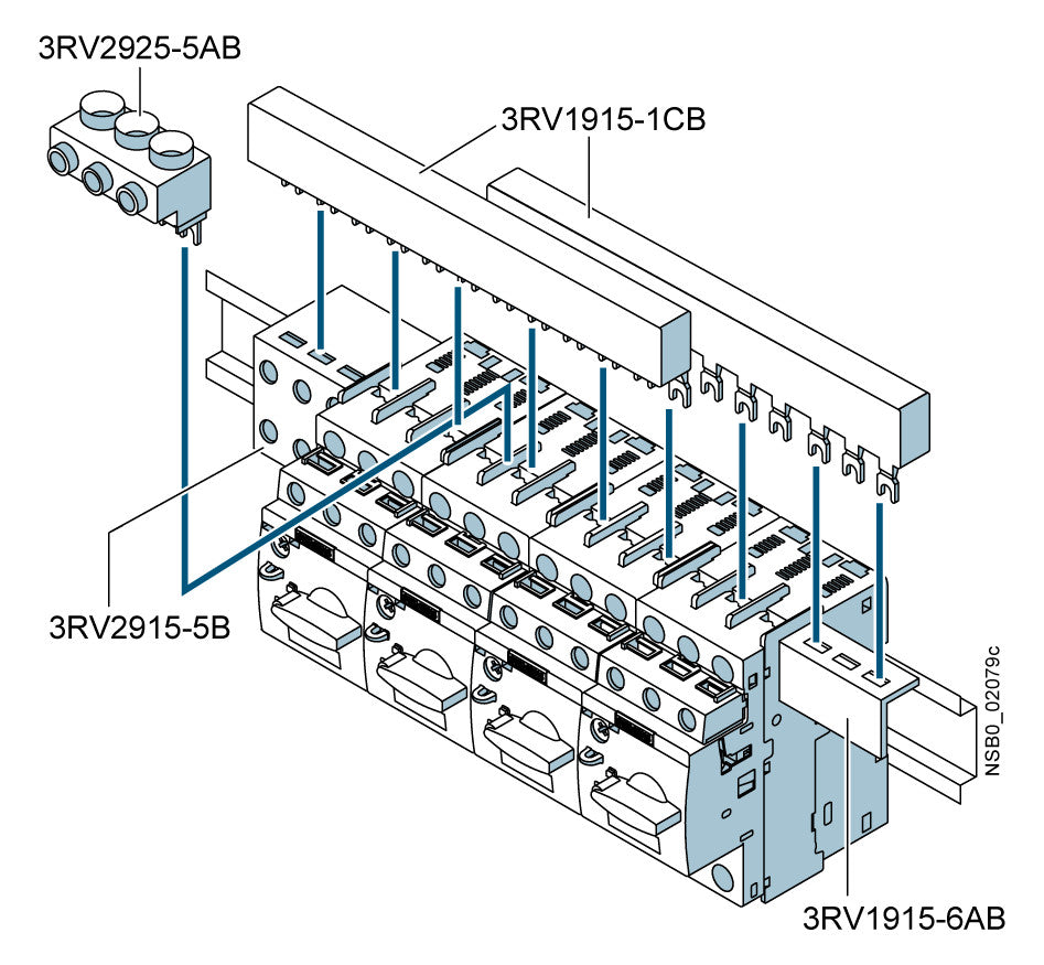 SIEMENS Phasenschiene 3ph 55mm 93mm 63A 3RV1915-2AB 10qmm Gabel isol