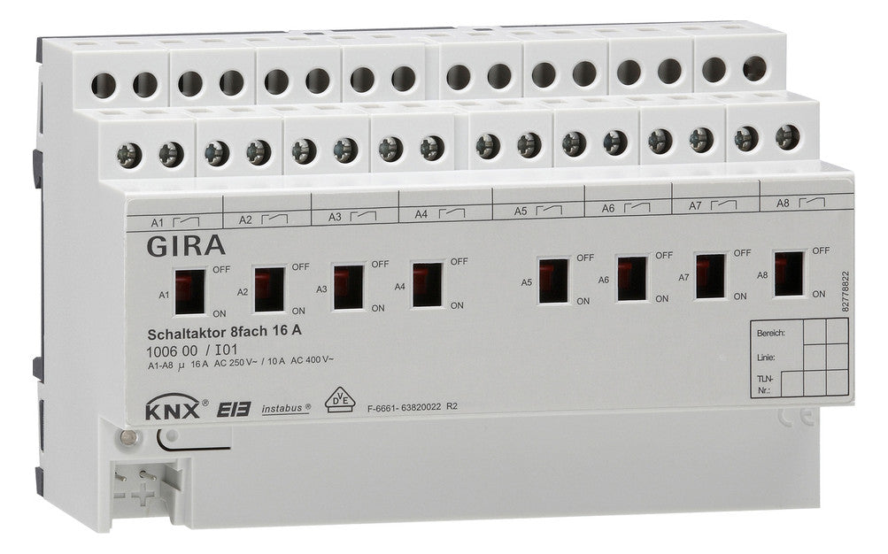 GIRA Schaltaktor KNX REG 8TE 8f 16A 24V 100600 3600W Handbedien