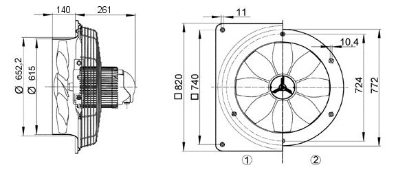 MAICO Axial-Wandventilator 600mm 400V DZQ 60/4 B 14560cbm/h 1370Upm IP55 60°C