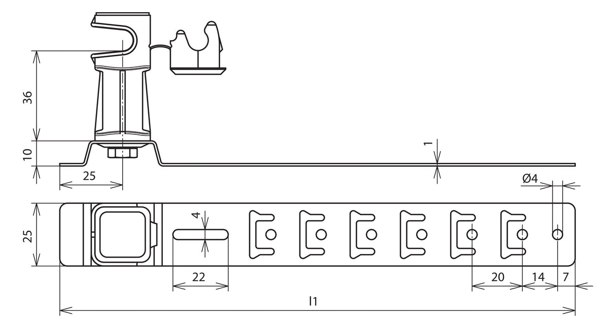 DEHN SE Dachleitungshalter 8mm Schrägd DLH US 8 H36 L205 GR V2A m.Clip Einhäng