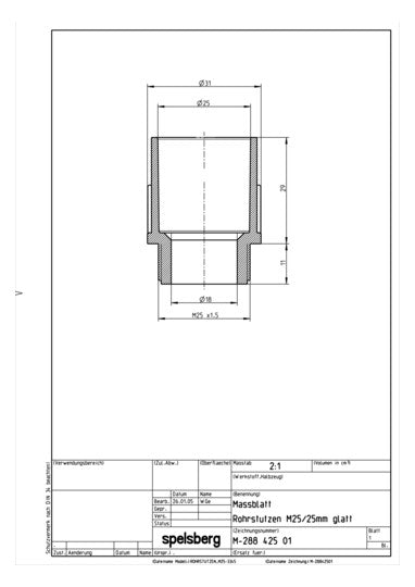 SPELSBERG Kabeleinsteckstutzen IP20 lgr RST M25 25mm hfr offen