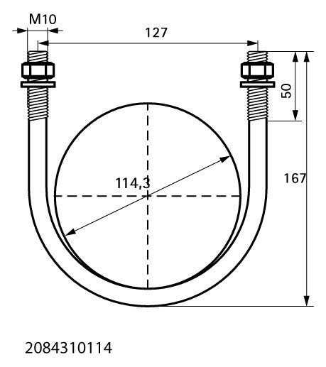 Walraven Rundstahlbügel ev 4 Zoll 114,3mm M10 inkl. 2x Muttern/U-Scheiben | 2084310114