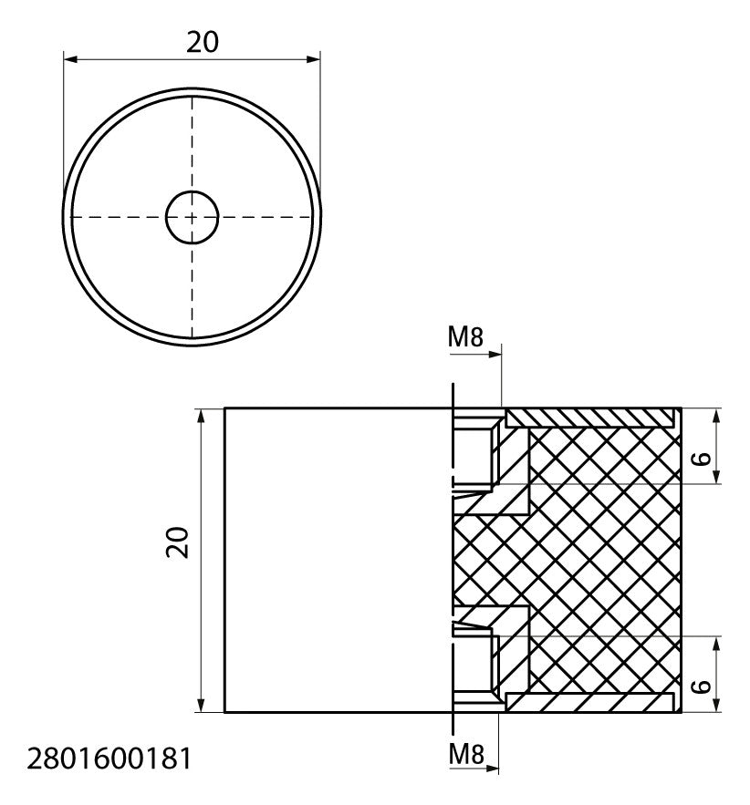 Walraven Schwingungsdämpfer VibraTek SB-FF 2x IG M8 20x20mm 180N | 2801600181