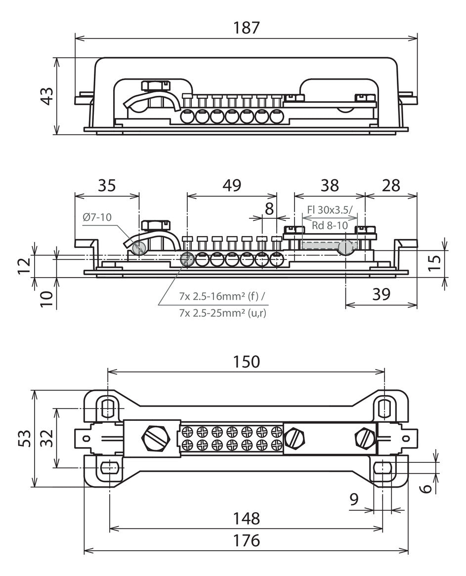 DEHN SE Potentialausgleichschiene 1rndl PAS 9AK 1fl Ms m.Haube Aufb_fix