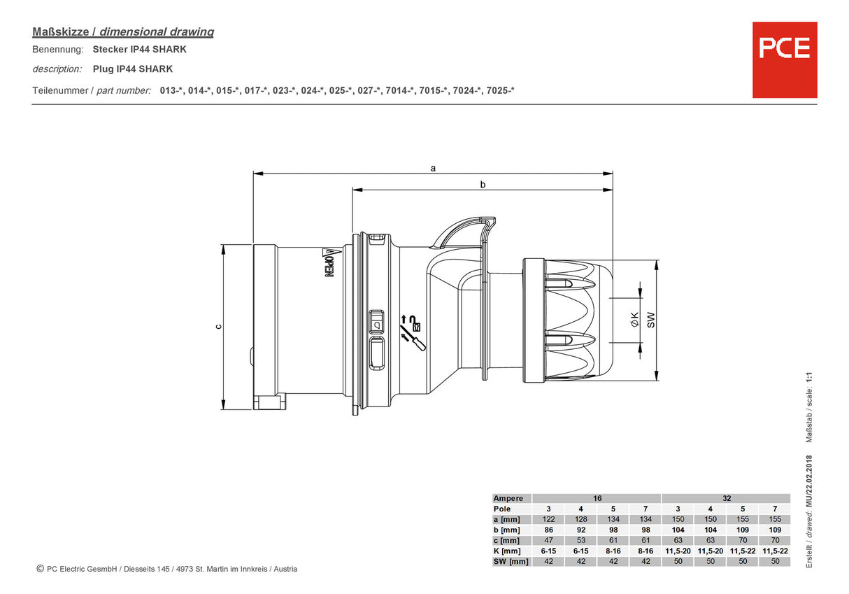 PCELECTRIC CEE-Stecker 16A 5p 6h IP44/IP54 SHARK 015-6