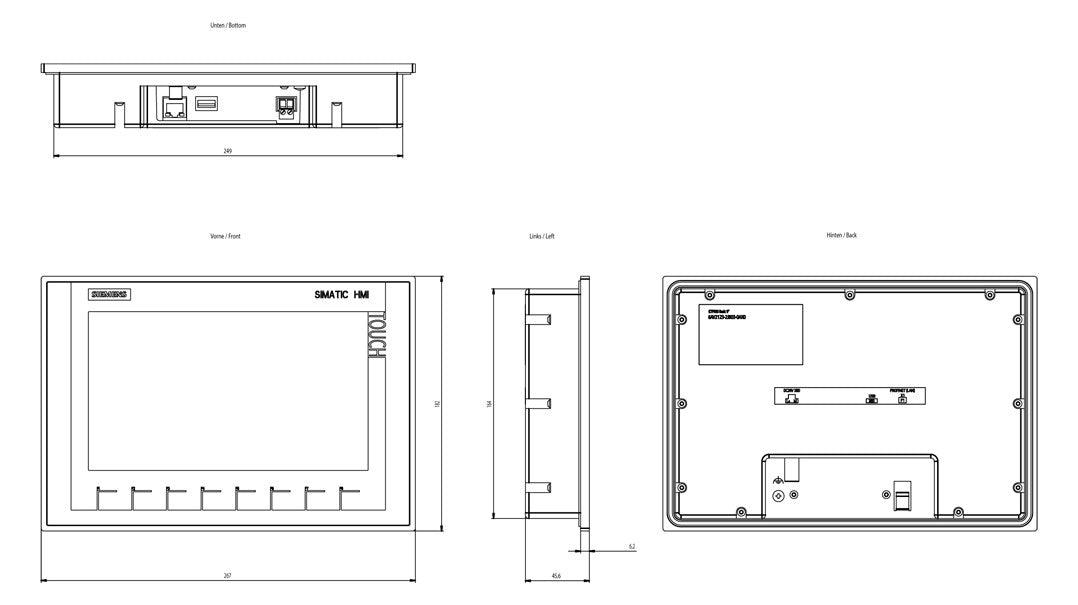 SIEMENS Grafik-Panel m.Farbdisplay DC 6AV2123-2JB03-0AX0 19,2-28,8V 1HW/IE