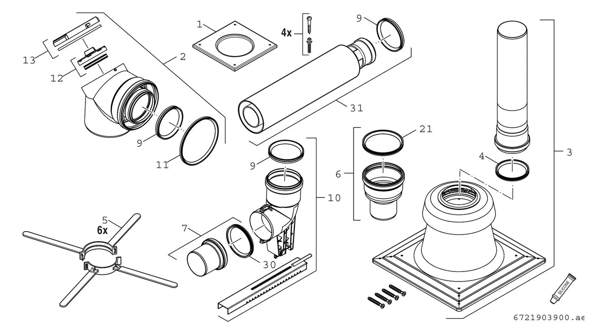 Bosch Abgaszubehör FC-Set80-C93x (oben) Grundbausatz C93x, d:80/125-110mm | 7738112548