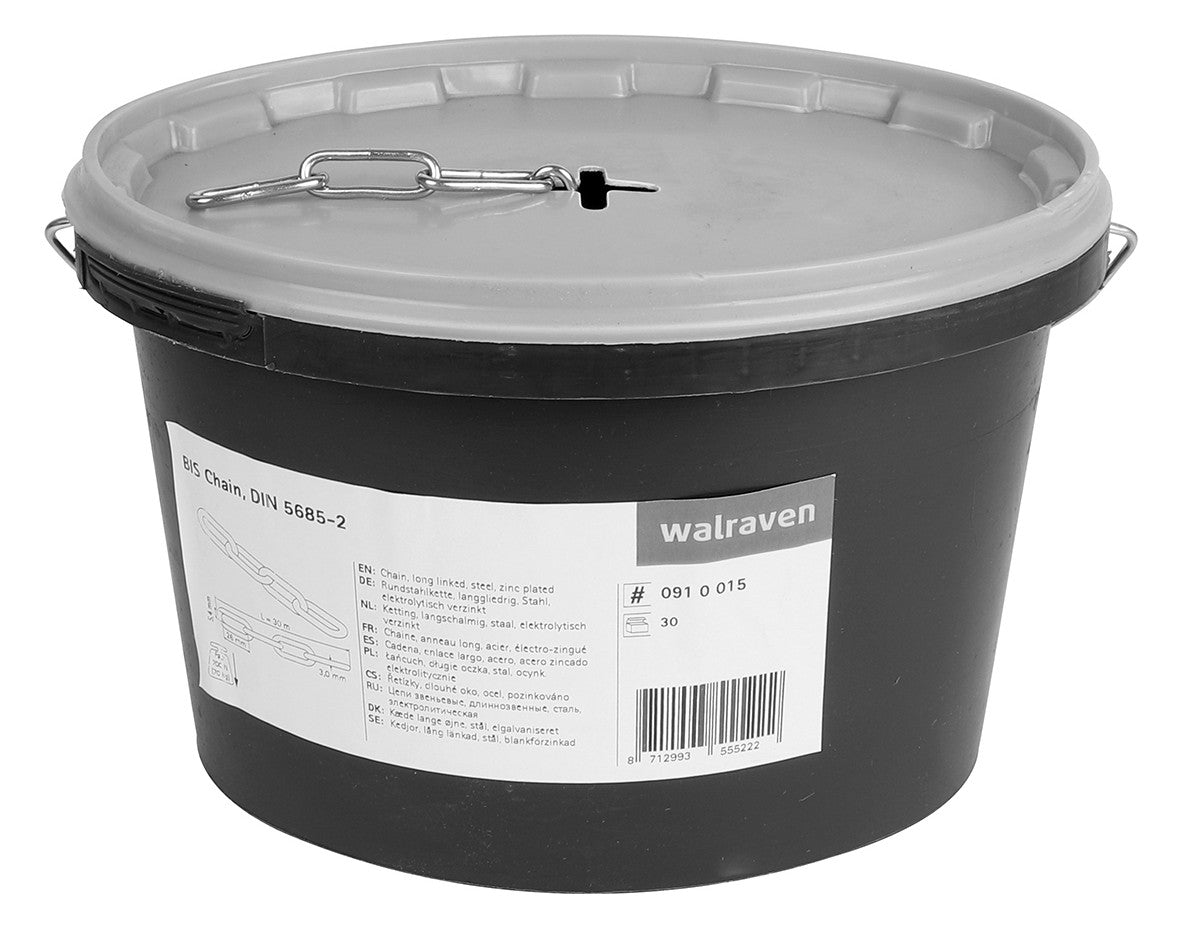 Walraven Rundstahlkette DIN5685-1 ev 26x5,4 30m im Eimer s=3,0 langgliedrig | 0910015
