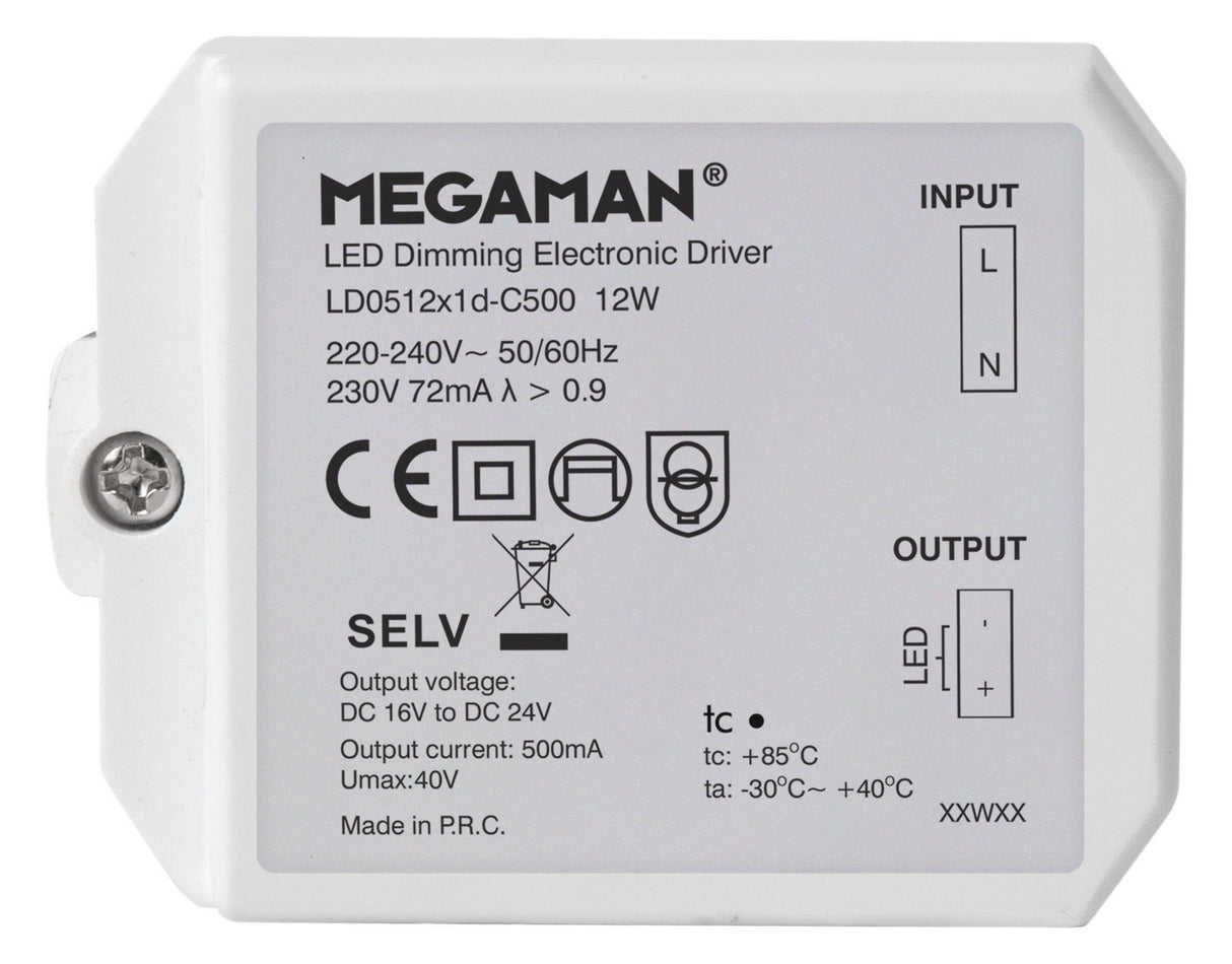 MEGAMAN LED-Steuerung 12W 500mA 16-24V RICO MM56018 dim dim IP20 Kstgeh dyn