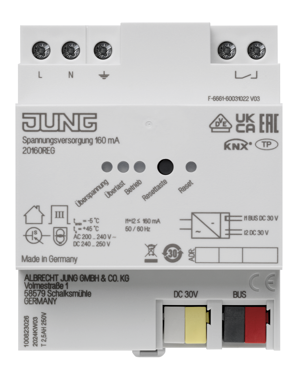 JUNG Spannungsversorgung KNX REG 4TE LED 20160 REG 160mA pufferb.Spg