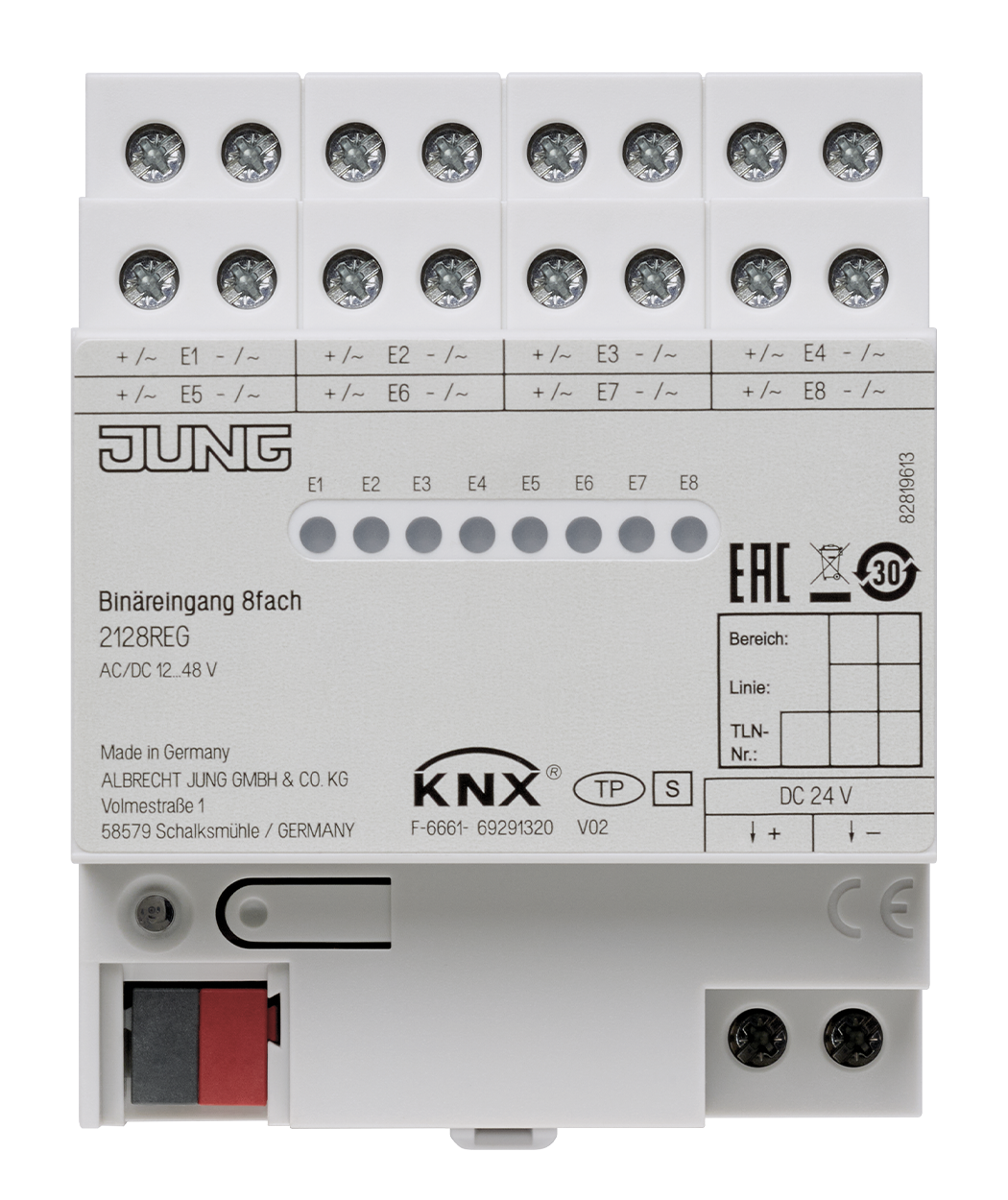 JUNG Binäreingang KNX REG 4TE LED 8f 2128 REG