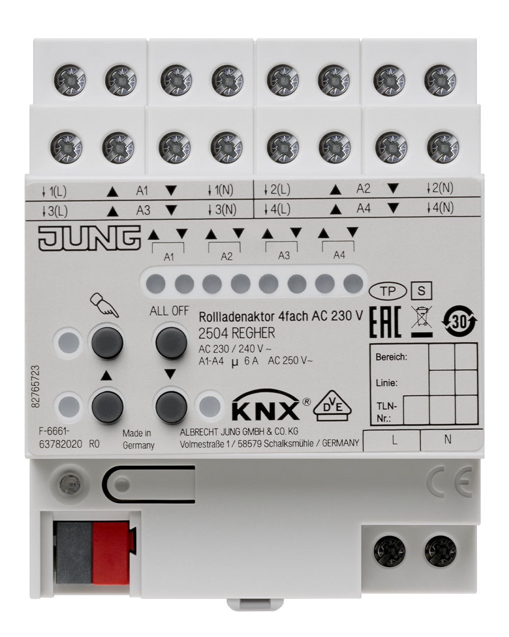 JUNG Jalousieaktor KNX REG 4f 6A 2504 REGHER Handbedien