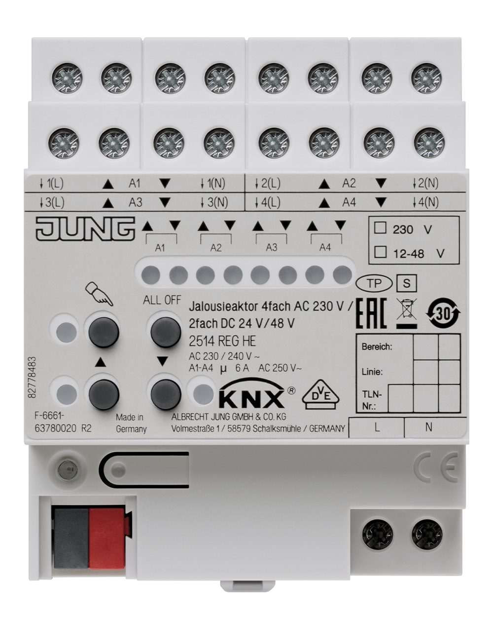 JUNG Jalousieaktor KNX REG 4f 6A 2514 REGHE Handbedien