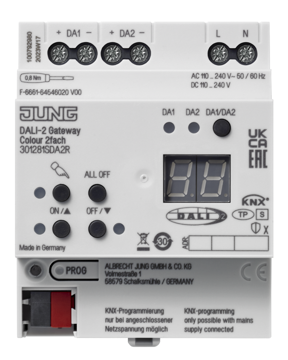 JUNG Schnittstelle DALI KNX REG 110-240V 30128 1S DA2 R LED 4TE IP20