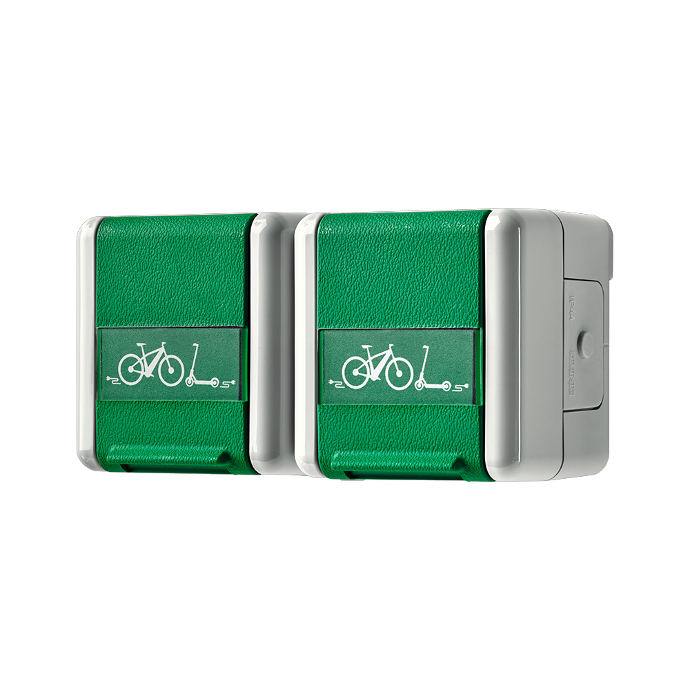 JUNG Steckdose 2f gr-gn glz AP E-Bike WG 800 8220 GN NAWEB Klappd IP44 BSF