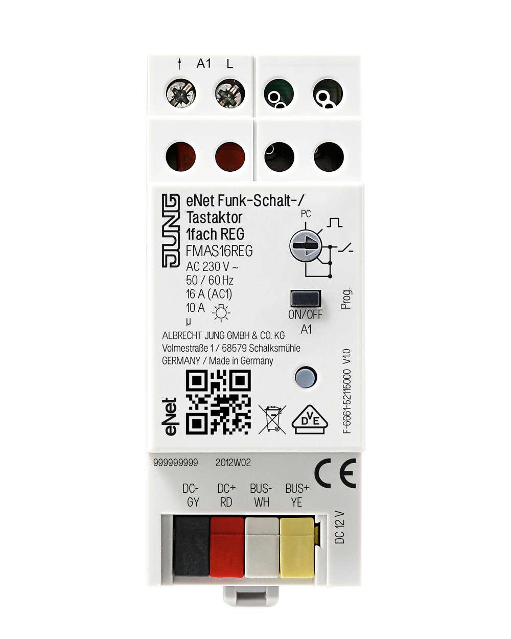 JUNG Schaltaktor Funkb REG 2TE 1f 16A eNet FM AS 16 REG 2300W 230V Handbedien