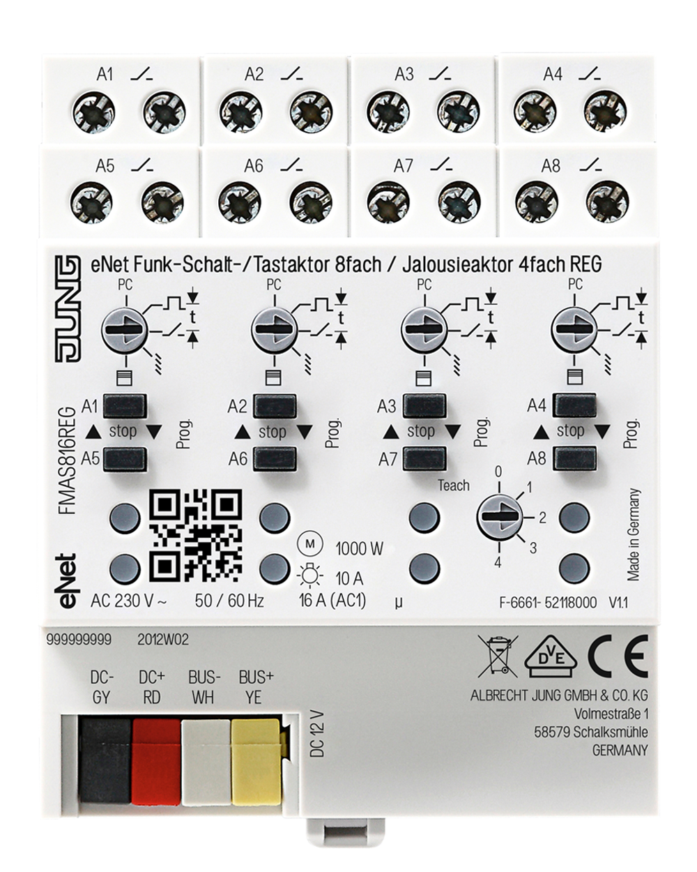 JUNG Schaltaktor Funkb REG 4TE 4f 16A eNet FM AS 816 REG 2300W 230V