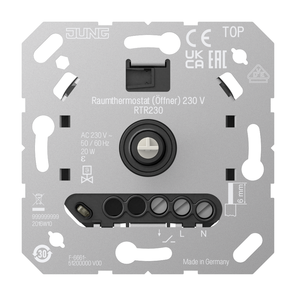 JUNG Raumthermostat 230V Öffner IP20 RTR 230 Widerstandssensor