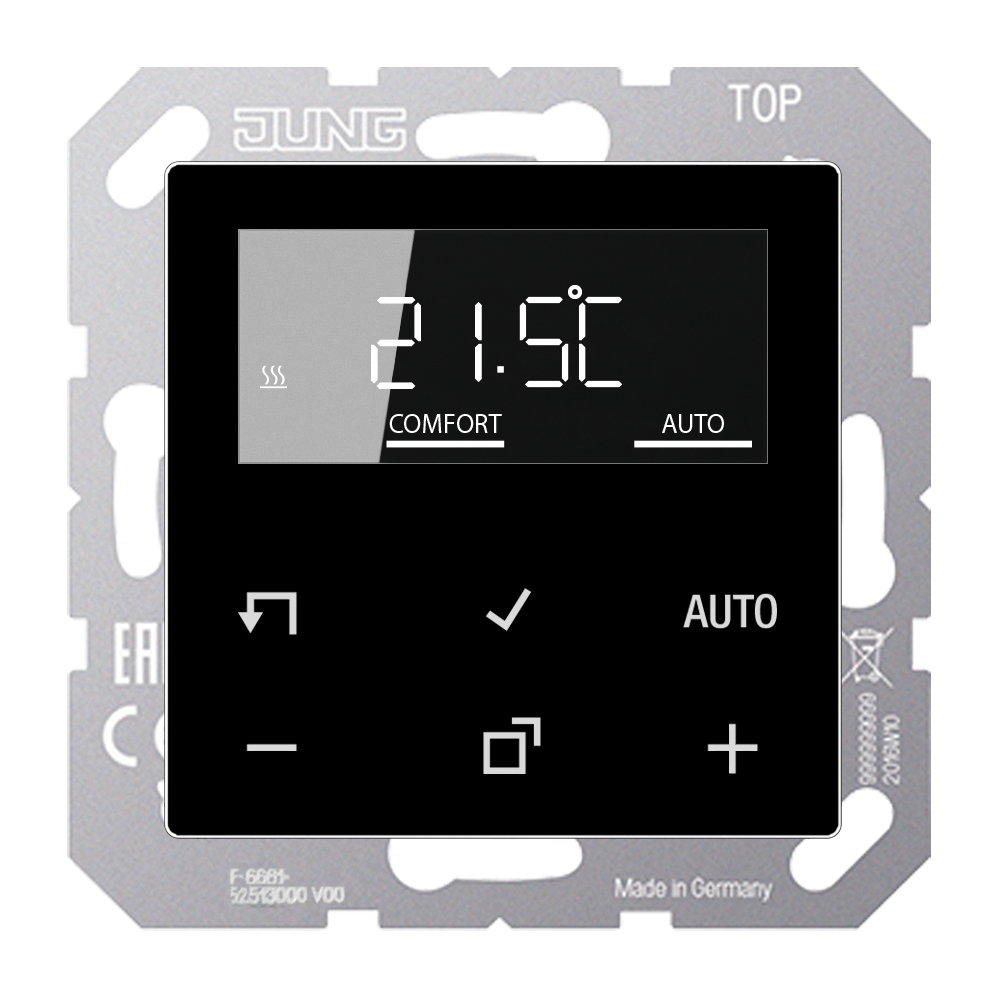 JUNG Raumthermostat 230V 16A Wechsler AS/A TR D A 1790 SW IP20 m.Display