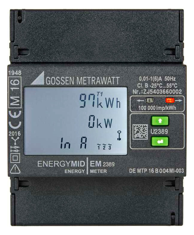 GOSSEN-METRA Messwandlerzähler B 5A digi EM2389, MID, kWh, 4-L, 1(6)A RTU Modbus