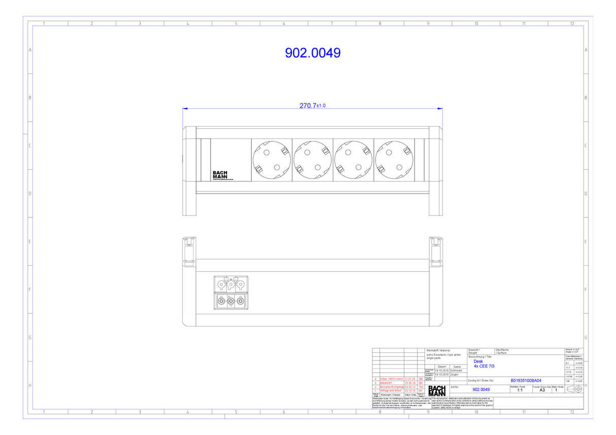 BACHMANN Steckdosenleiste 4f sw 35° IP20 DESK 902.0049