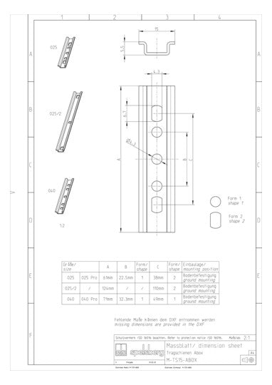 SPELSBERG Tragschiene ST vz TS15 L61mm Abox 025 TS15