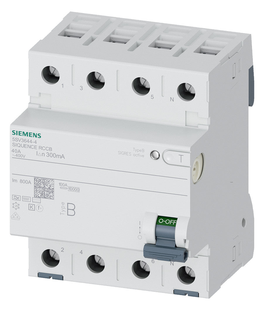 SIEMENS FI-Schutzschalter B 4p 440V 40A SENTRON 5SV3644-4 0,3A sel 4TE REG 10kA