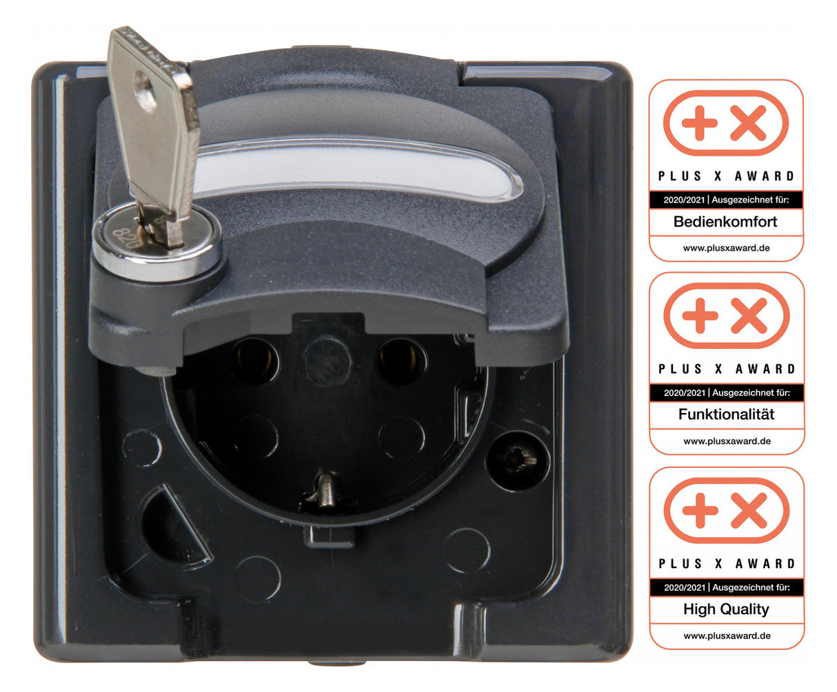 KOPP Steckdose 1f anth glz AP Klappd BSF BLUEELECTRIC 103415000 abschl IP44