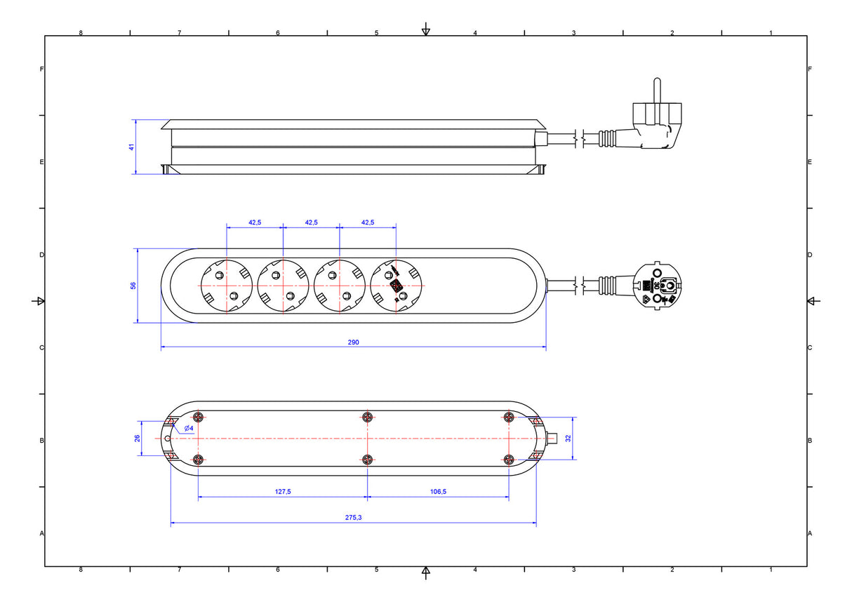 BACHMANN Steckdosenleiste 4f ws 1,5m 35° 381.221K IP20 1,5qmm