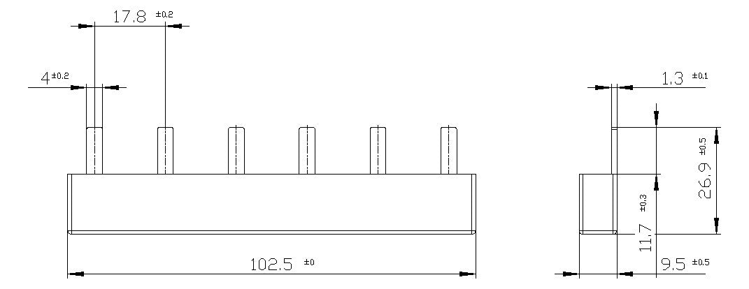 SIEMENS Phasenschiene 3ph 18mm 102mm 50A 5ST3613 10qmm Stift isol