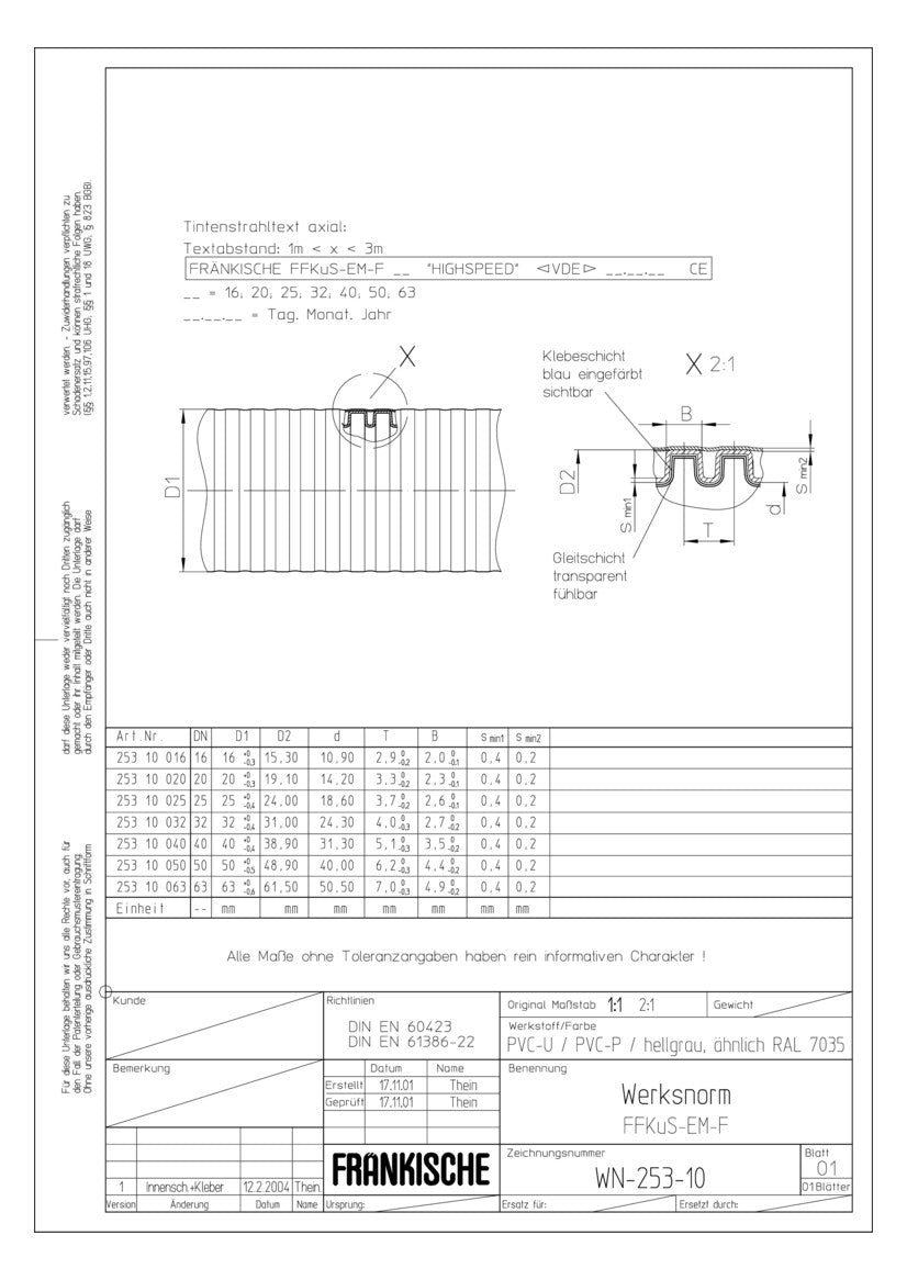 FRÄNKISCHE Wellrohr 32mm PVC PVC gr FFKuS-EM-F 32 750N -25-60°C