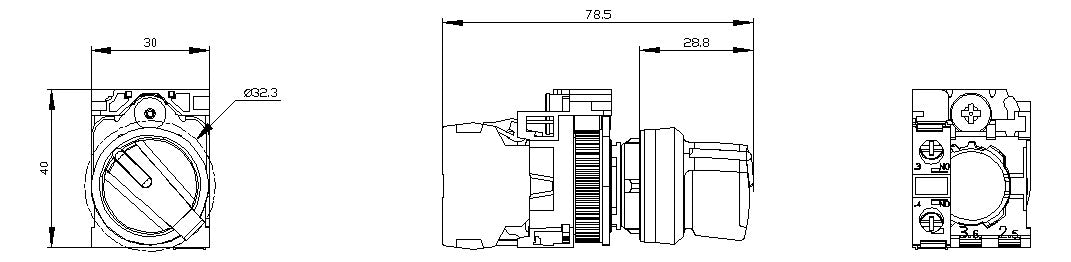 SIEMENS Wahlschalter 2stuf rast Knebel 3SU1100-2BF60-1BA0 22mm IP67K 1S