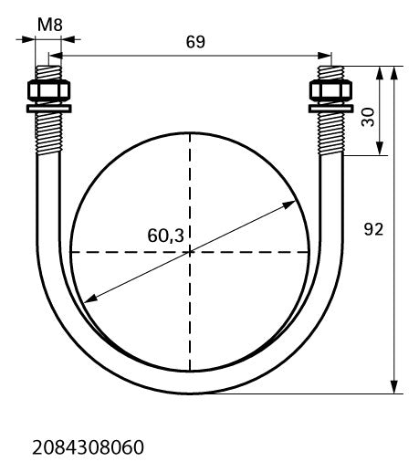 Walraven Rundstahlbügel ev 2 Zoll 60,3 mm M8 inkl. 2x Muttern/U-Scheiben | 2084308060