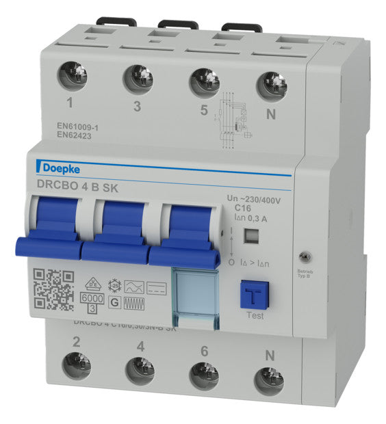 DOEPKE FI/LS-Schutzschalter C16 4p 0,3A DRCBO 4 C16/0,30/3N-B SK B 6kA 4,5TE 3p