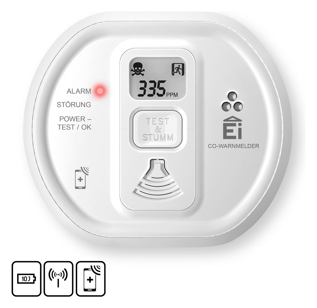 Ei Electronics Kohlenmonoxidmelder 85dB Ei208iDW m.Sockel autark Batt 3V DC ws