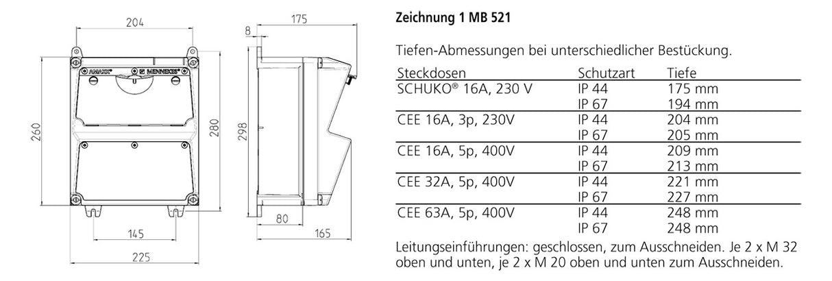MENNEKES CEE-Kombi Kst gr IP44 2Steckd AMAXX 920006 1x16A5p400V LS-Schalter