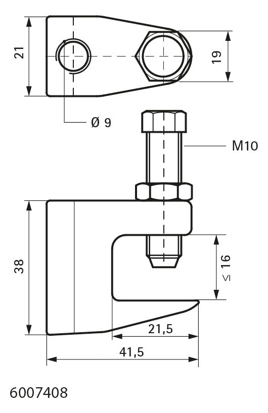 Walraven Trägerklammer Modell C V4A 41,5x38, A < 16, 9mm, Schraube M10 | 6007408