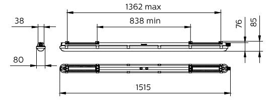 PHILIPS-LICHT LED-Feuchtraumleuchte 43W CoreLine WT120C G2 LED60S/840 PSU L1500