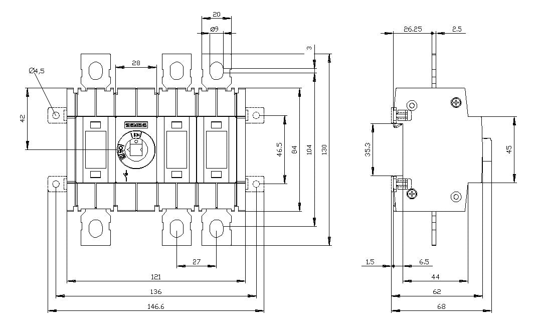 SIEMENS Hauptschalter 160A 3p IP00 Einb 3KD3430-0NE20-0 Wart/Rep SichSchalt