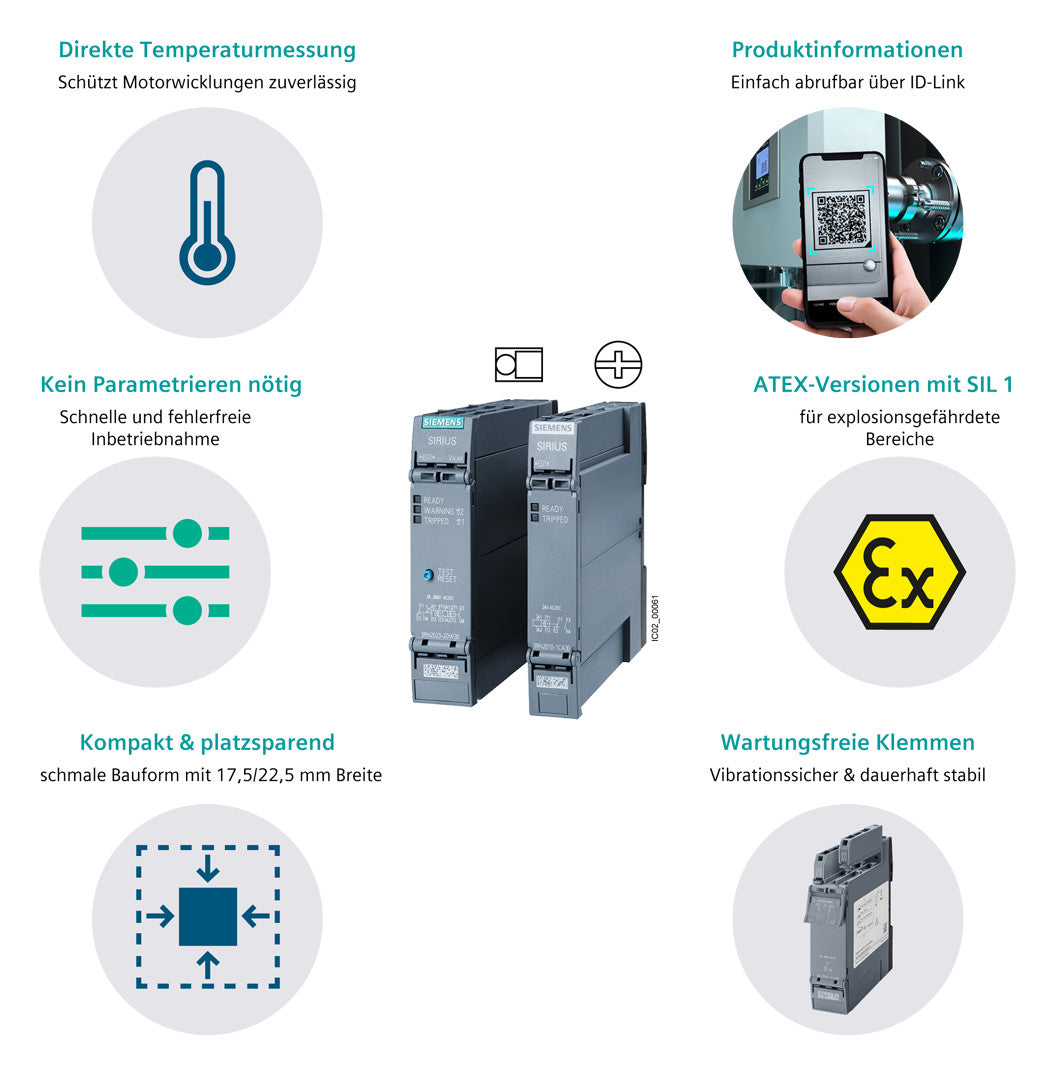 SIEMENS Thermistorrelais 1f 2W abn.Klemm 3RN2011-1BW30 ext.Reset