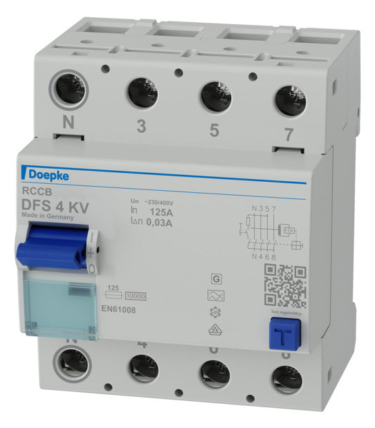 DOEPKE FI-Schutzschalter A 4p 400V 125A DFS4 125-4/0,03-A KV 0,03A 4TE REG 10kA