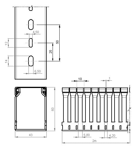 UNEX Verdrahtungskanal 60x43 grau,RAL7035m,PVC-M1 60.40.77