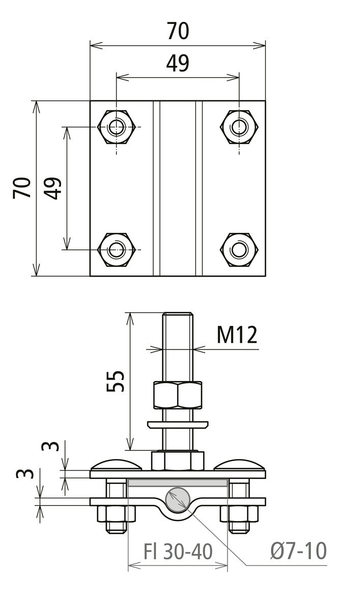 DEHN SE Anschlussklemme 7-10mm V2A AK 7.10 FL40 GBM12X55 V4A unbeh