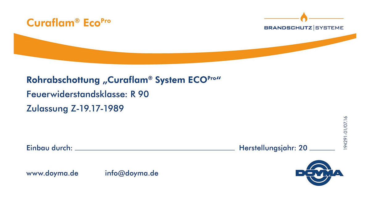 Doyma Curaflam BS-Schild f. Manschette ECO Pro Zulassung Z-19.53-2464 | 323100000001