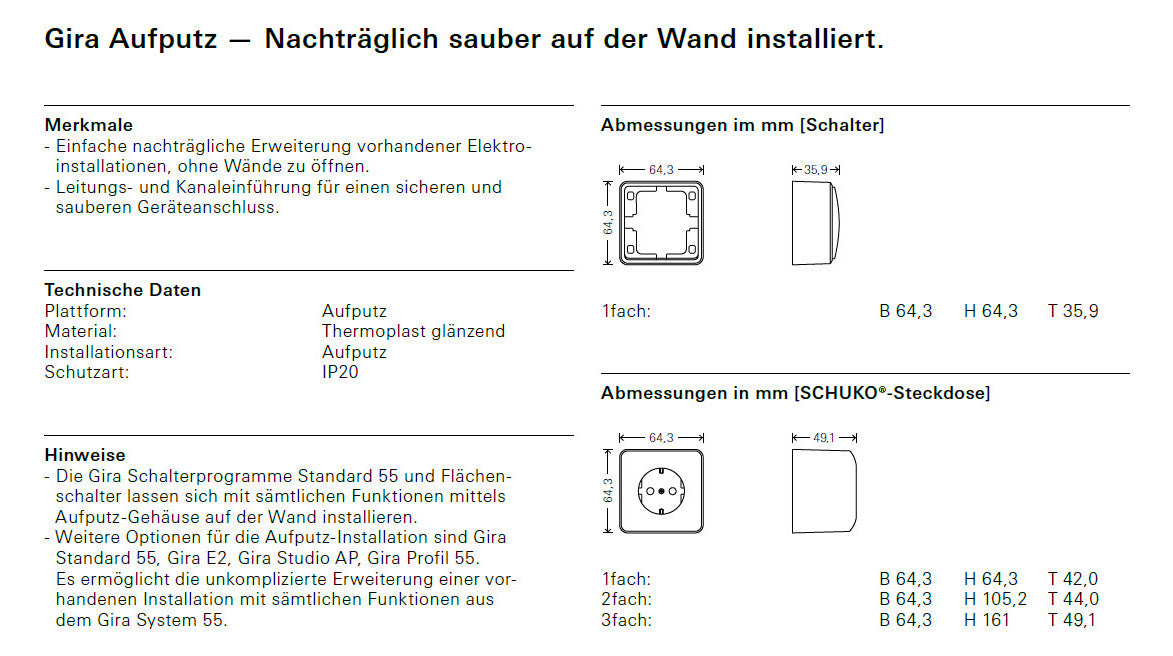 GIRA Steckdose 2f rws glz AP IP20 478013