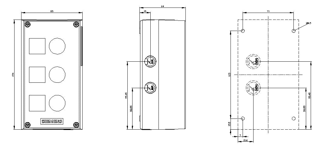SIEMENS Aufbaugehäuse Kst 22mm IP68 3SU1803-0AA00-0AB1 85x154x63,8mm