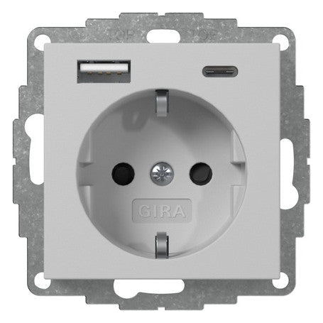 GIRA Steckdose 1f gr mt 1USB-A 1USB-C UP System 55 2459015 USB IP20