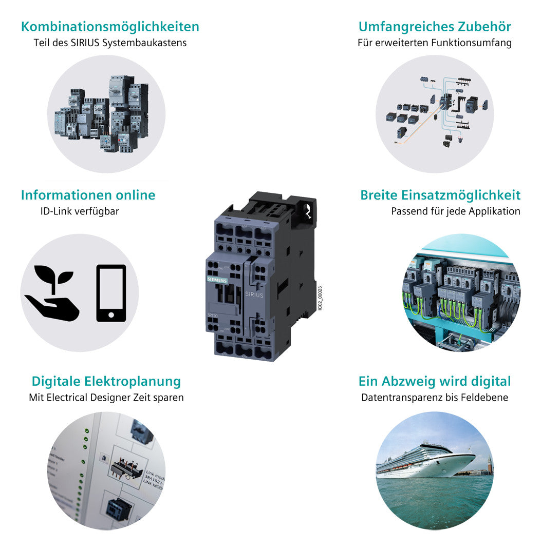 SIEMENS Leistungsschütz 15kW 3S 24VDC 3RT2027-2BB40 32A 1S+1Ö/Hilf REG