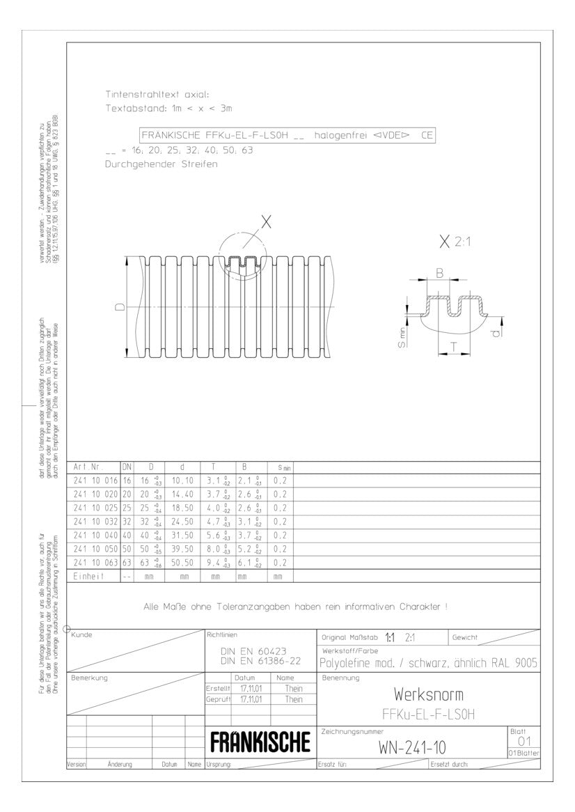 FRÄNKISCHE Wellrohr 40mm PE IP2X sw FFKu-EL-F-LS0H 40 ohne Ummantelung 320N